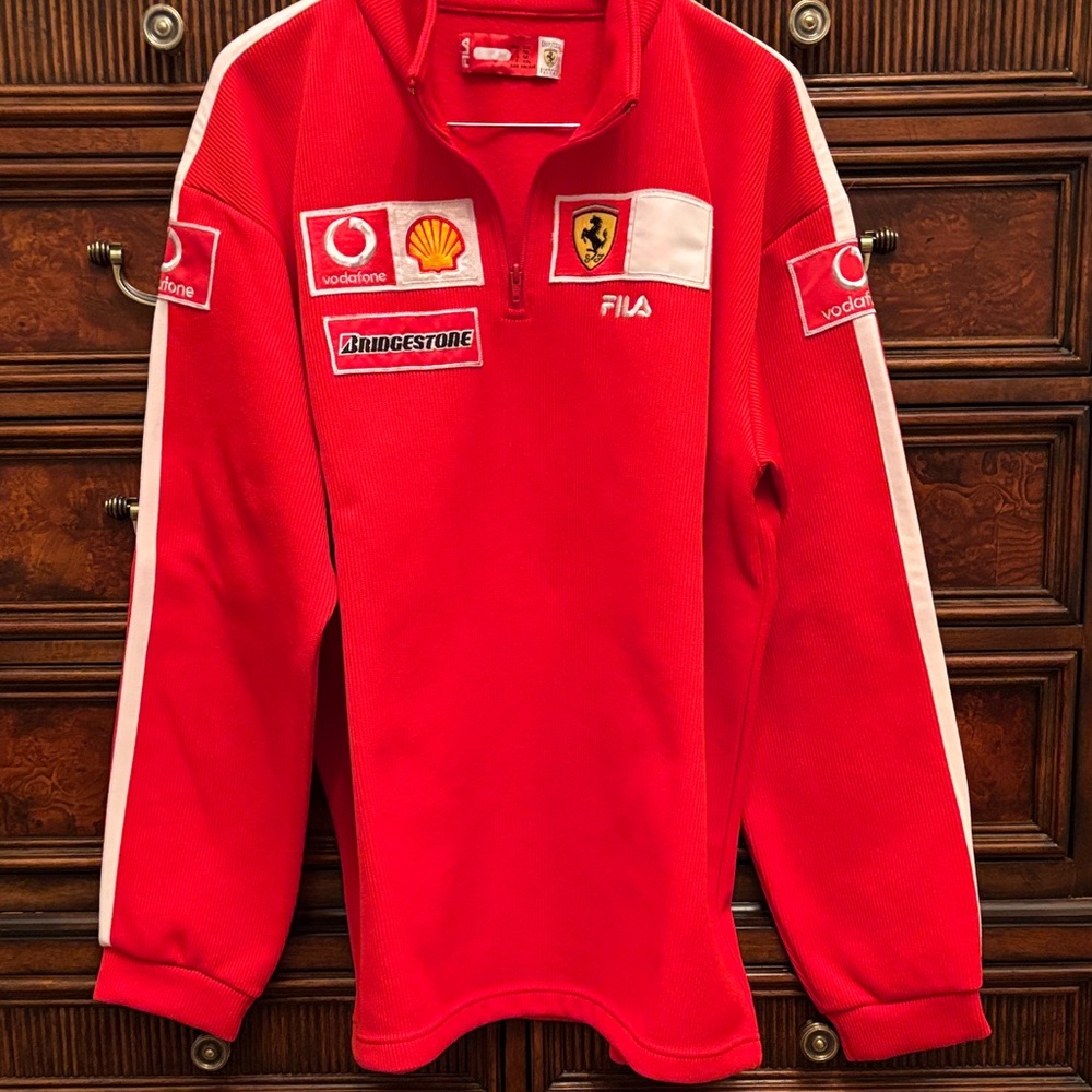 Fila Red and White Racing Zip-Up Sweater